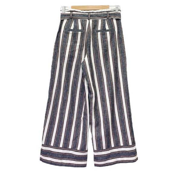 Banana Republic Blake Linen Cropped Pants Size 4 Wide Leg Gray White Tan Stripe - Picture 3 of 14